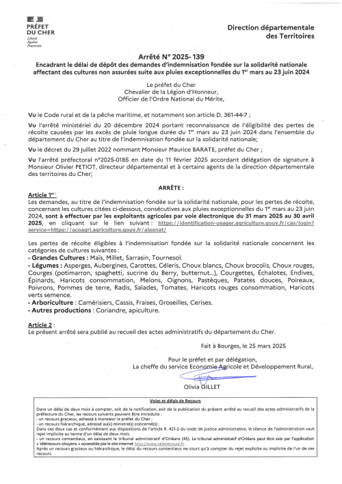 AP encadrant délai depot demandes ISN pluies 2024 productions de printemps 1