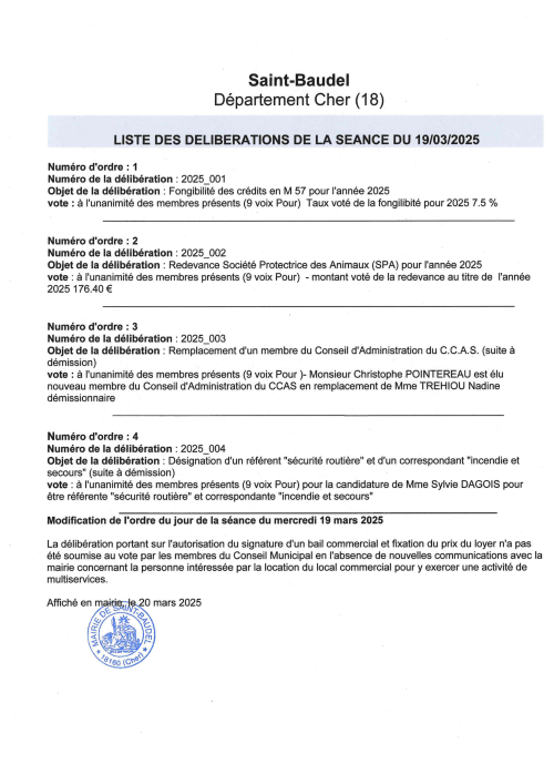 DELIBERATIONS EXAMINEES AU 19032025